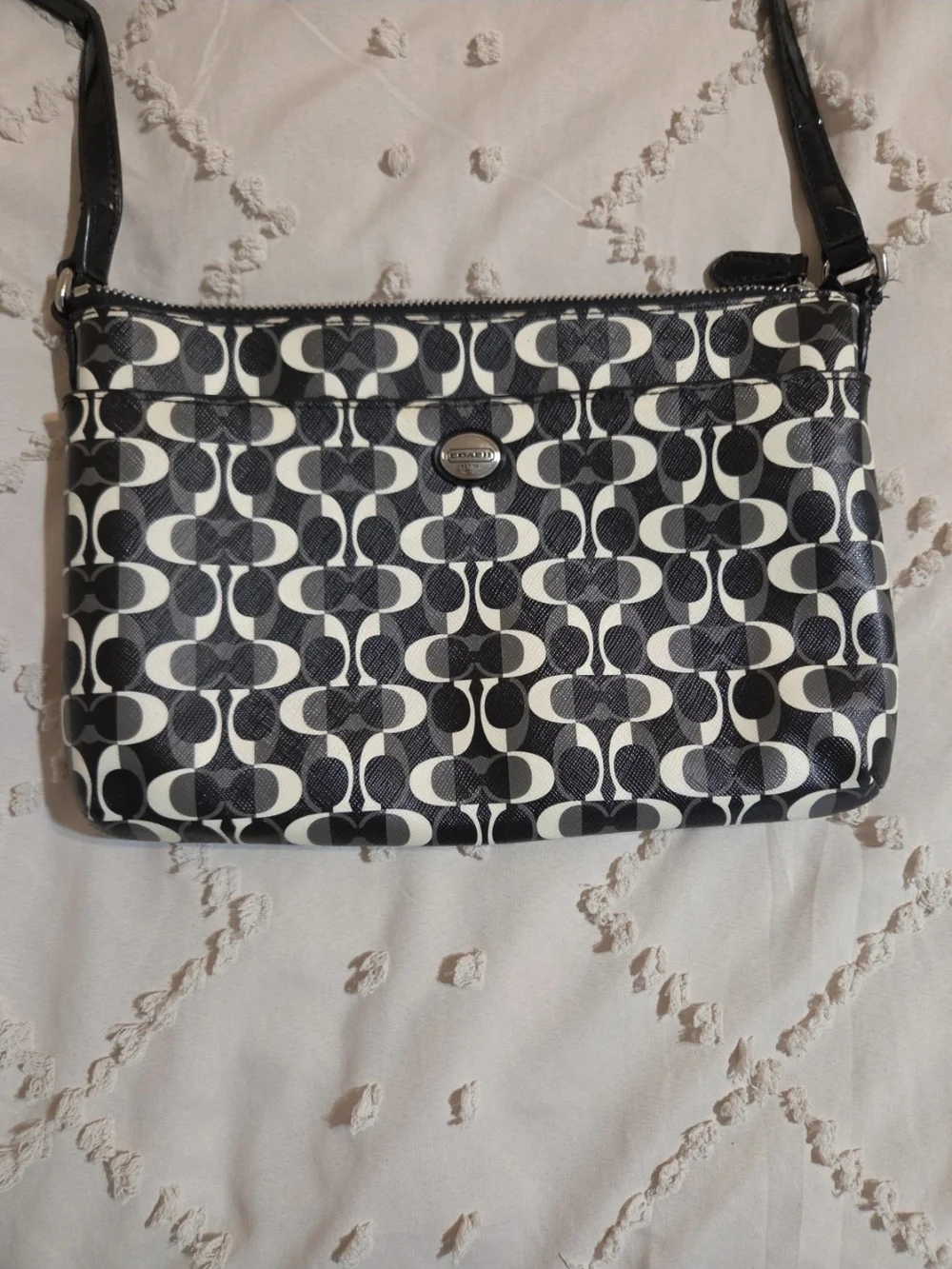 Coach Black & White Signature Small Crossbody